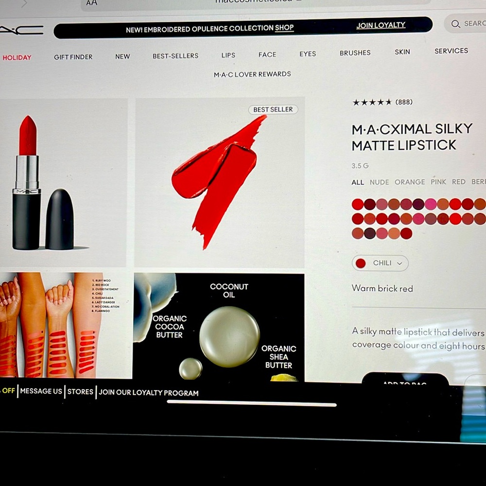 Mac Matte Lip Stick  color Chili  Brand New